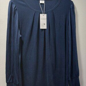 Xieerduo Fashion Navy Long Sleeve Shirt Women's Size Large
